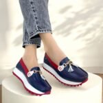 Mocasin Camila Azul oscuro x Rojo