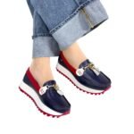 Mocasin Camila Azul Oscuro x Rojo